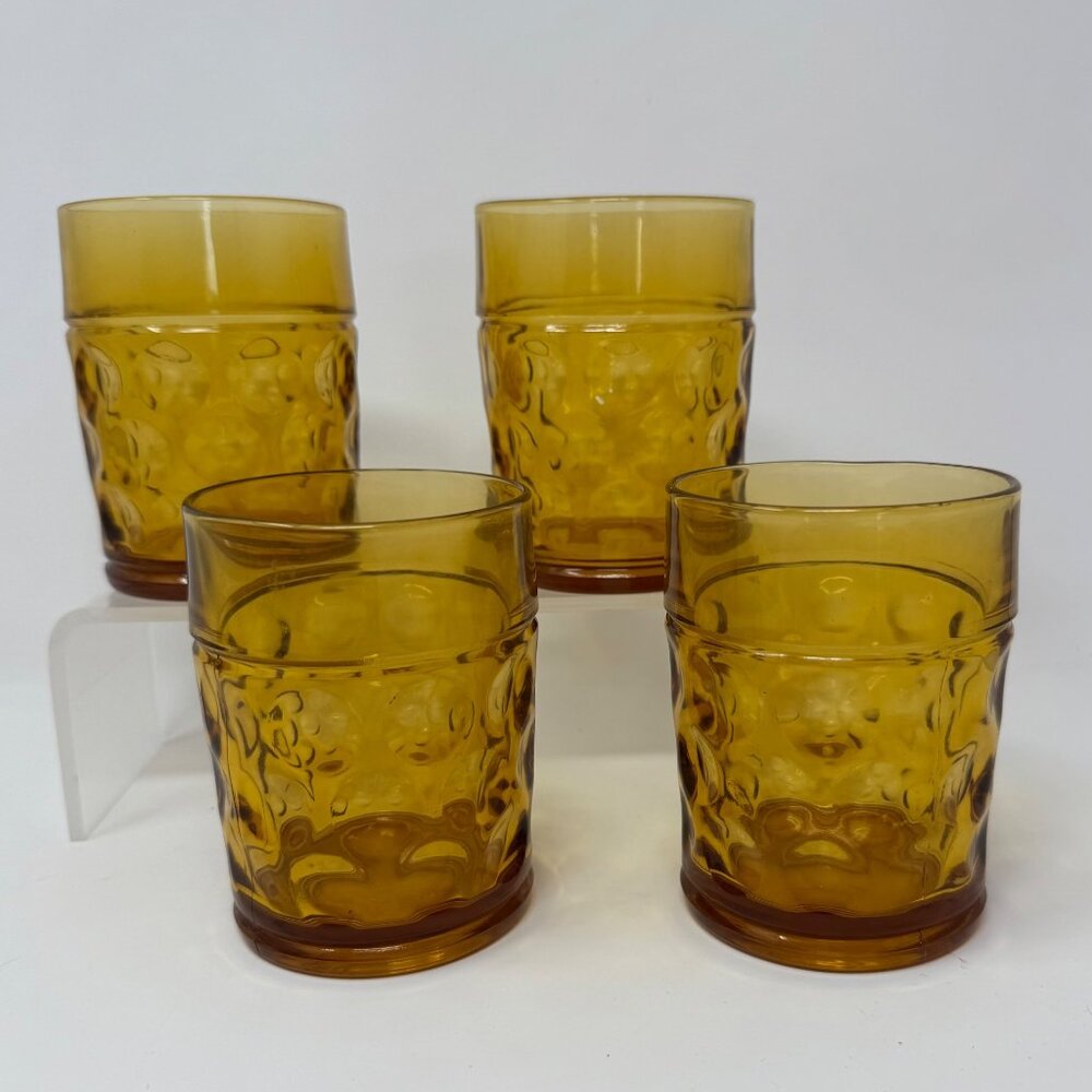 4‎ Vintage Libbey Amber Bubble Topaz Short Tumbler Glasses LRS344 Libbey Glass